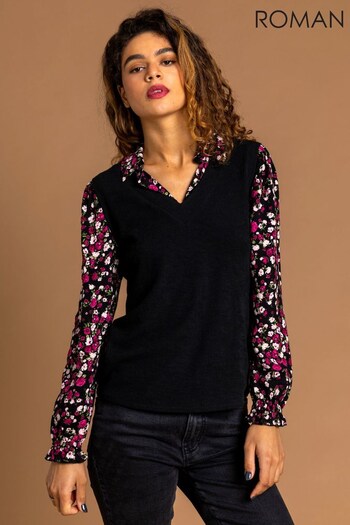 Roman Black Floral Print Sweater Vest Top (Q58910) | £32