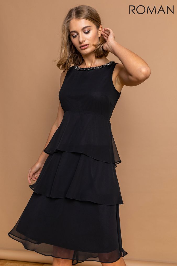 Buy Women s Black Roman Sleeveless Embellished Dresses Online Next UK
