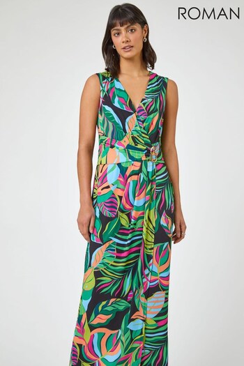 Roman Green Tropical Print Belted Wrap STOREEZ Dress (Q58954) | £48