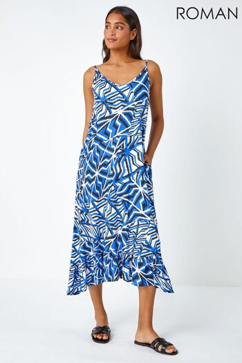 Roman Blue Abstract Print Pocket Midi Dress (Q58983) | £36