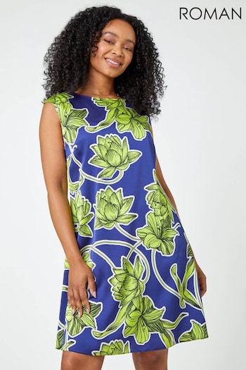 Roman Green Petite Floral Satin Tunic Dress (Q59009) | £42
