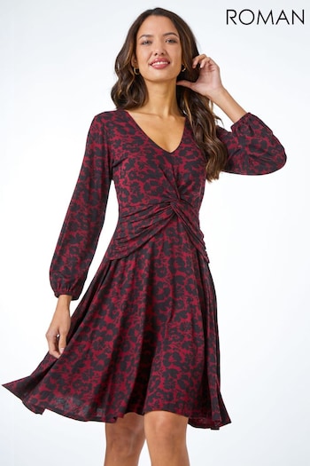 Roman Red Floral Twist Stretch Jersey Dress (Q59054) | £40