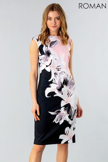 Roman Pink Floral Print Scuba Dress (Q59101) | £48