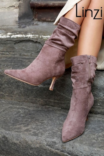 Linzi Brown Kiki Ruched Stiletto Pointed Toe Ankle Mythos Boots (Q59114) | £45