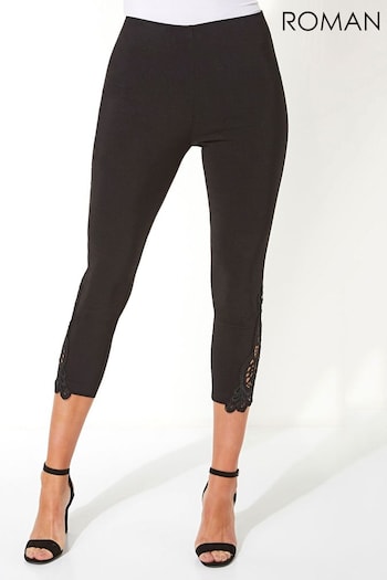 Roman Black Lace Insert Crop Stretch Trousers (Q59116) | £26