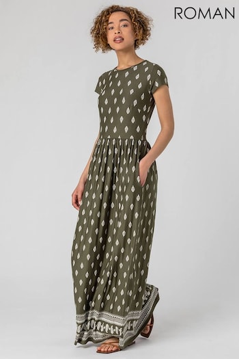 Roman Green Paisley Border Print Maxi Dress (Q59144) | £35