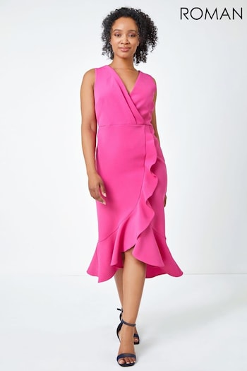 Roman Pink Petite Sleeveless Frill Hem Wrap Dress (Q59147) | £55