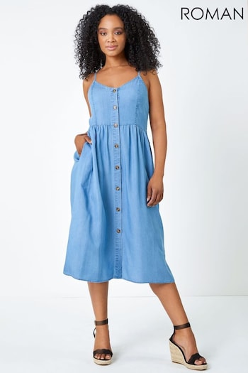 Roman Blue Petite Sleeveless Denim Midi Dress (Q59188) | £40