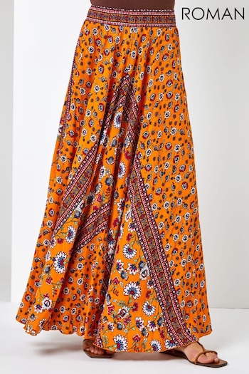Roman Orange Boho Floral Print Maxi Skirt (Q59193) | £35
