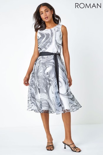 Roman Grey/White Sleeveless Marble Print Dress (Q59201) | £60
