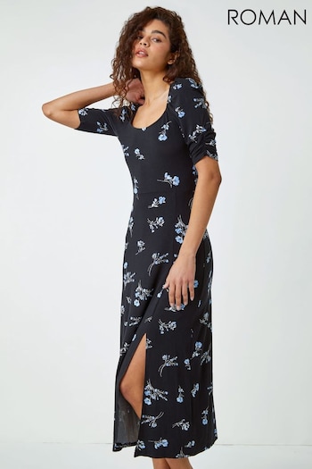 Roman Black Floral Square Neck Maxi Dress (Q59250) | £38