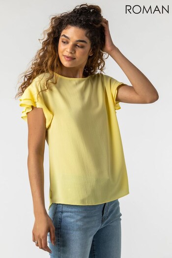 Roman Yellow Frill Sleeve Detail T-Shirt (Q59254) | £22