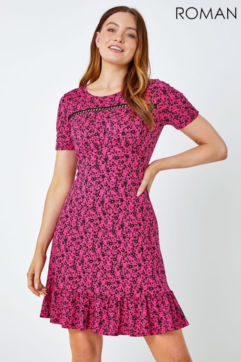 Roman Pink Floral Lace Detail Jersey Dress (Q59289) | £38