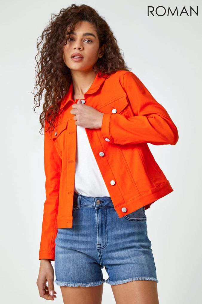 Orange jean jacket womens top