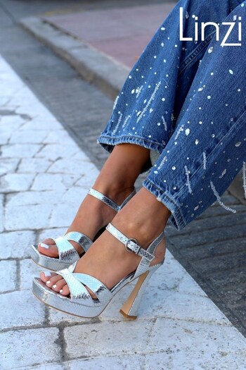 Linzi Silver Zuni Platform Heeled Sandals With Wrap Around Ankle Strap (Q59349) | £40