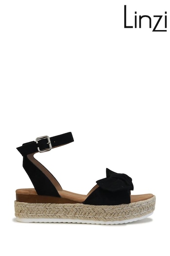 Linzi Black Skye Faux Suedette Bow Detail Espadrille Inspired Platform Wedges (Q59399) | £32