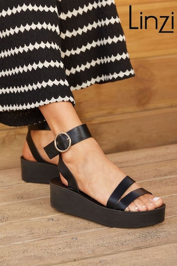 Linzi Black Lillie Two Strap Flat Sandals With Wrap Around Ankle Strap (Q59469) | £28