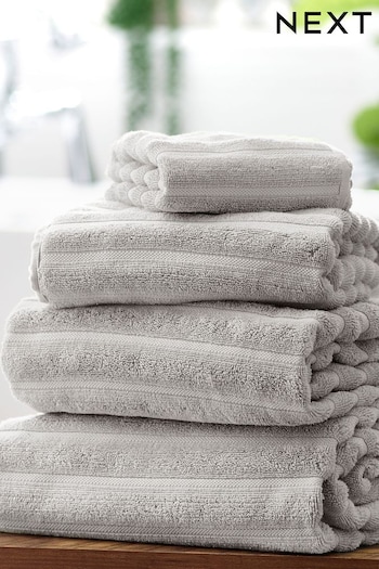 Greige Ribbed Towel 100% Cotton (Q59748) | £8 - £32