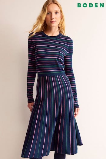Boden Blue/White Maria Knitted Midi Dress (Q59815) | £110