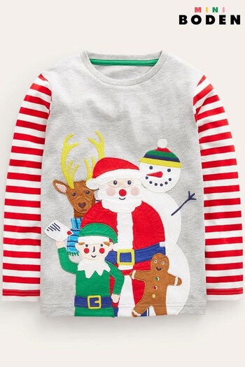 Boden Grey Festive Appliqué Santa and Friends T-Shirt (Q59818) | £21 - £23