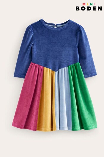 Boden Blue Rainbow Velour Dress (Q59826) | £37 - £42