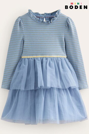 Boden Blue Jersey Tulle Mix Dress (Q59839) | £37 - £42