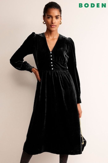 Boden Black Elise Velvet Jewel Midi Dress (Q59886) | £170