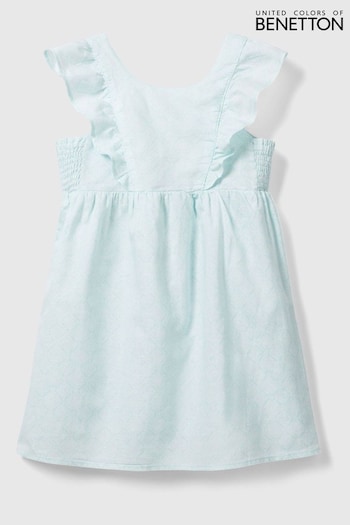 Benetton Girls Green Mint Linen Blend Dress (Q59945) | £40