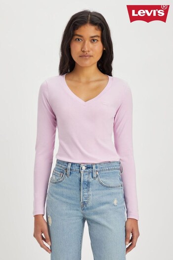 Levi's® Pink logo Long Sleeve V-Neck T-Shirt (Q60321) | £35