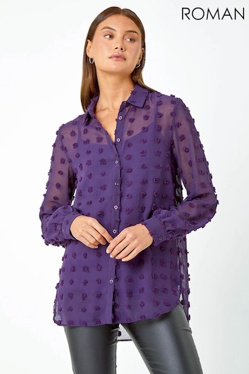 Roman Purple Textured Spot Button Up Blouse (Q60356) | £36