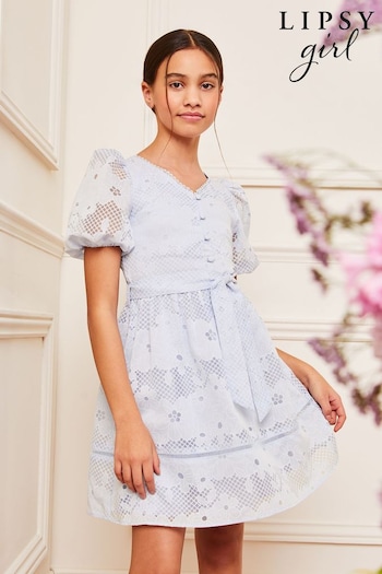 Lipsy Blue Puff Sleeve Occasion Dress (5-16yrs) (Q60464) | £60 - £68