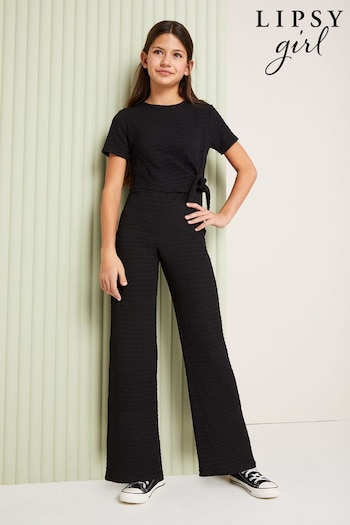 Lipsy Black Tie Side Crinkle Texture Jersey Jumpsuit (5-16yrs) (Q60470) | £28 - £36