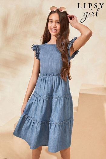 Lipsy Blue Chambray Midi Skirt long-sleeve Dress (3-16yrs) (Q60475) | £37 - £45