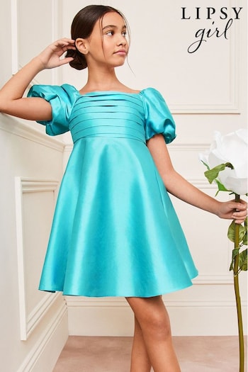 Lipsy Blue Taffeta Square Neck Occasion Dress (3-16yrs) (Q60496) | £42 - £50
