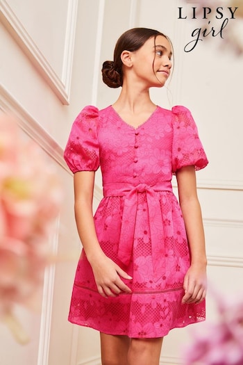 Lipsy Pink Puff Sleeve Occasion Dress (5-16yrs) (Q60498) | £60 - £68