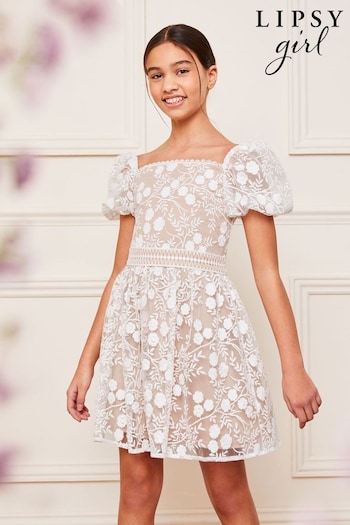 Lipsy White Lace Occasion Dress (2-16yrs) (Q60502) | £60 - £68