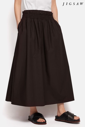 Jigsaw Cotton Poplin Brown Skirt (Q60781) | £130