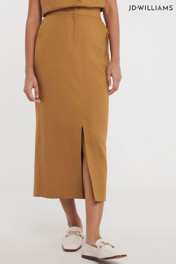 JD Williams Linen Pencil Brown Skirt (Q60952) | £35