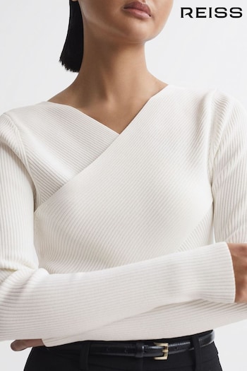 Reiss Ivory Heidi Knitted Wrap Long Sleeve Top (Q60996) | £118