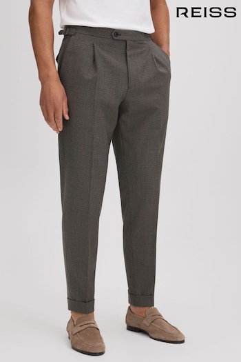 Reiss Brown Rumble Slim Fit Wool Blend Puppytooth Trousers (Q61007) | £158