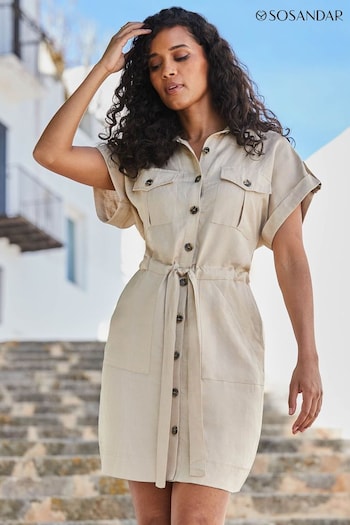 Sosandar Natural Linen Blend Utility Shirt Dress (Q61058) | £75