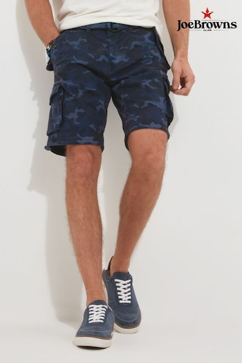 Joe Browns Blue Multi Pocket Knee Length Belted Relaxed Fit Camo Cargo Shorts (Q61285) | £40