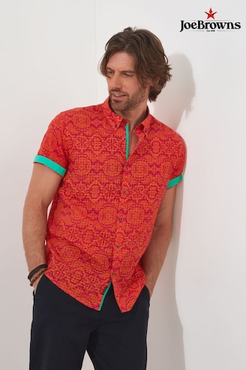 Joe Browns Pink Bright Summer Printed Contrast Cuff Short Sleeve Shirt (Q61289) | £43