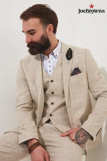 Joe Browns Cream Check Regular Fit Suit Jacket Blazer with Contrast Satin Lining (Q61293) | £130