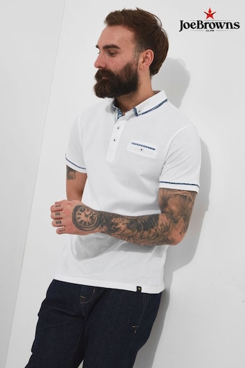 Joe Browns White Smart Floral Trim Short Sleeve Polo Shirt (Q61294) | £40