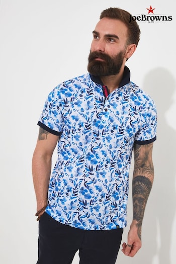 Joe Browns Blue Contrast Collar Floral Print Short Sleeve Polo Affluent Shirt (Q61298) | £44