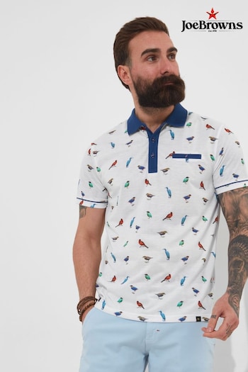 Joe Browns White Contrast Collar Bird Print Short Sleeve Polo Shirt (Q61300) | £44