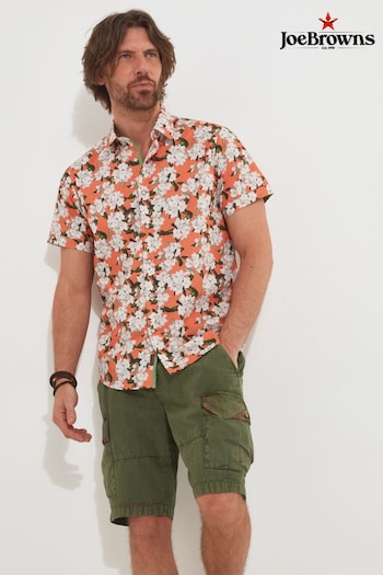 Joe Browns Orange Coral Blossom Floral Print Short Sleeve Shirt (Q61301) | £43