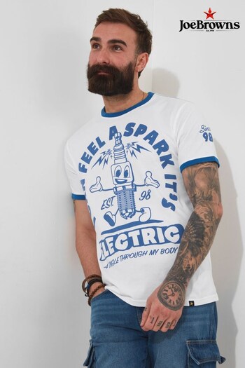 Joe Browns White Retro Electric Graphic Contrast Tape Ringer T-Shirt (Q61325) | £27