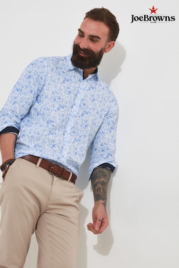 Joe Browns Blue Tonal Floral Linen Blend Long Sleeve Classic Collared Shirt (Q61329) | £45